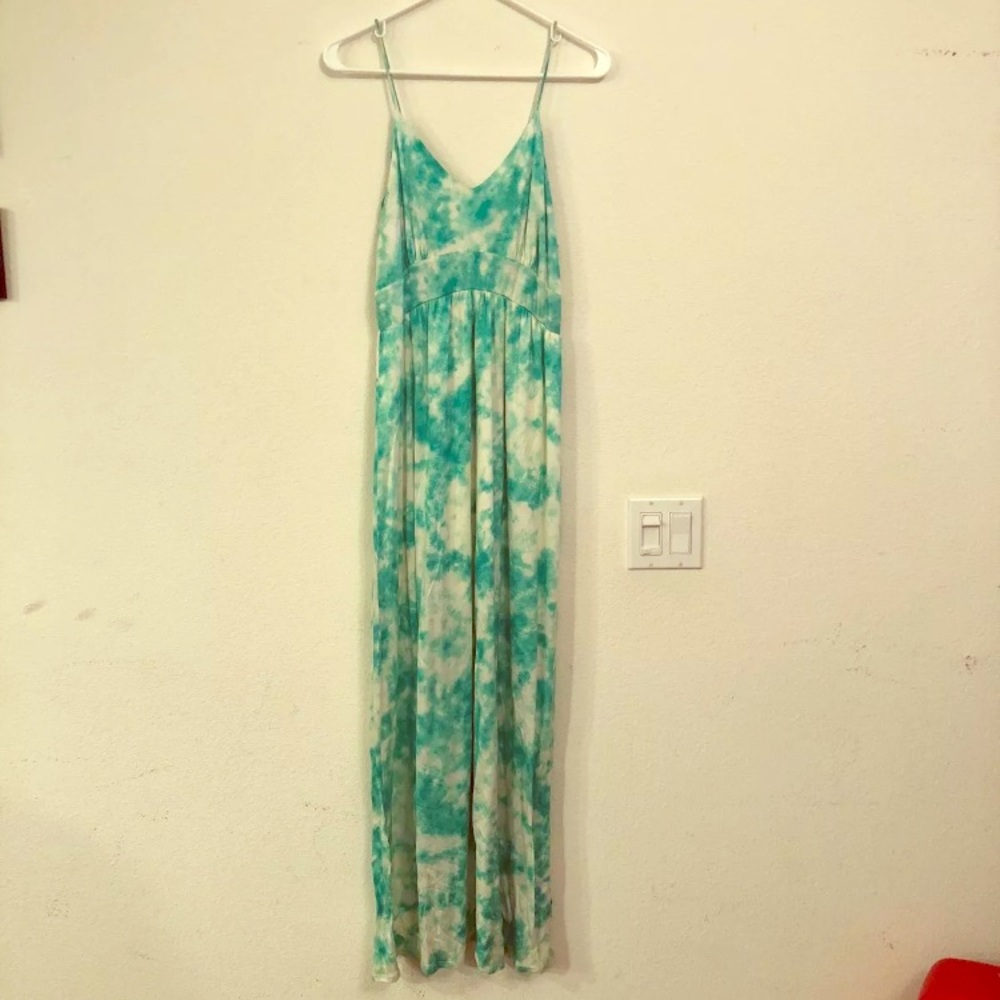 Turquoise and Cream tie die maxi dress